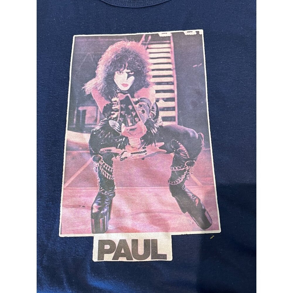 Vintage 1970s Kiss Band Iron on photo Paul Blue T-Shirt Size L